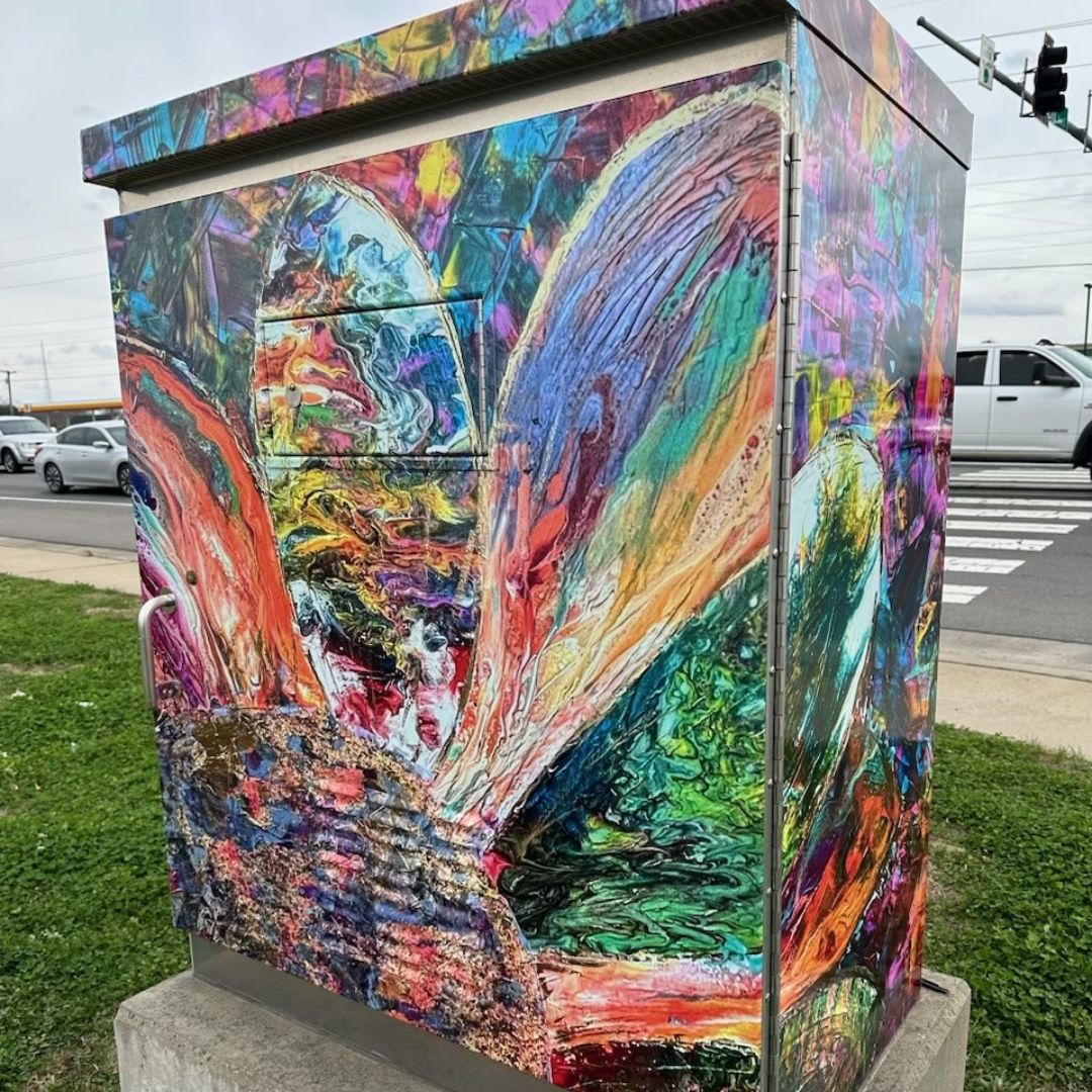 Decorative flower on utility box