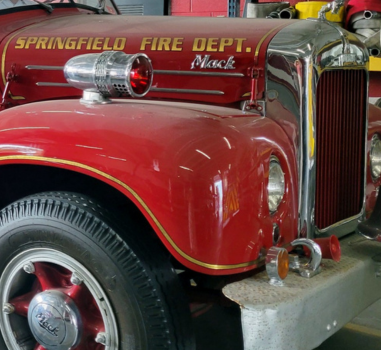 A photo of a close up of a classic fire engine