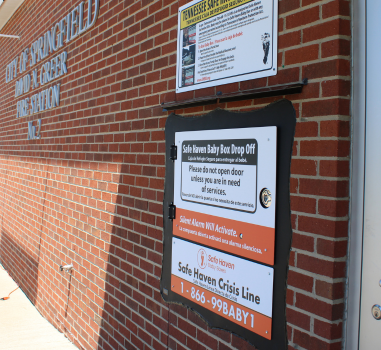 The safe haven baby box located at 1005 bradley drive in springfield tennessee